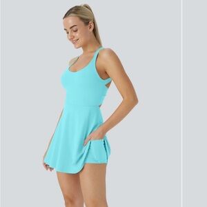 HALARA L Turquoise Backless Twisted Cooltouch Active Dress Easy Peezy Edition